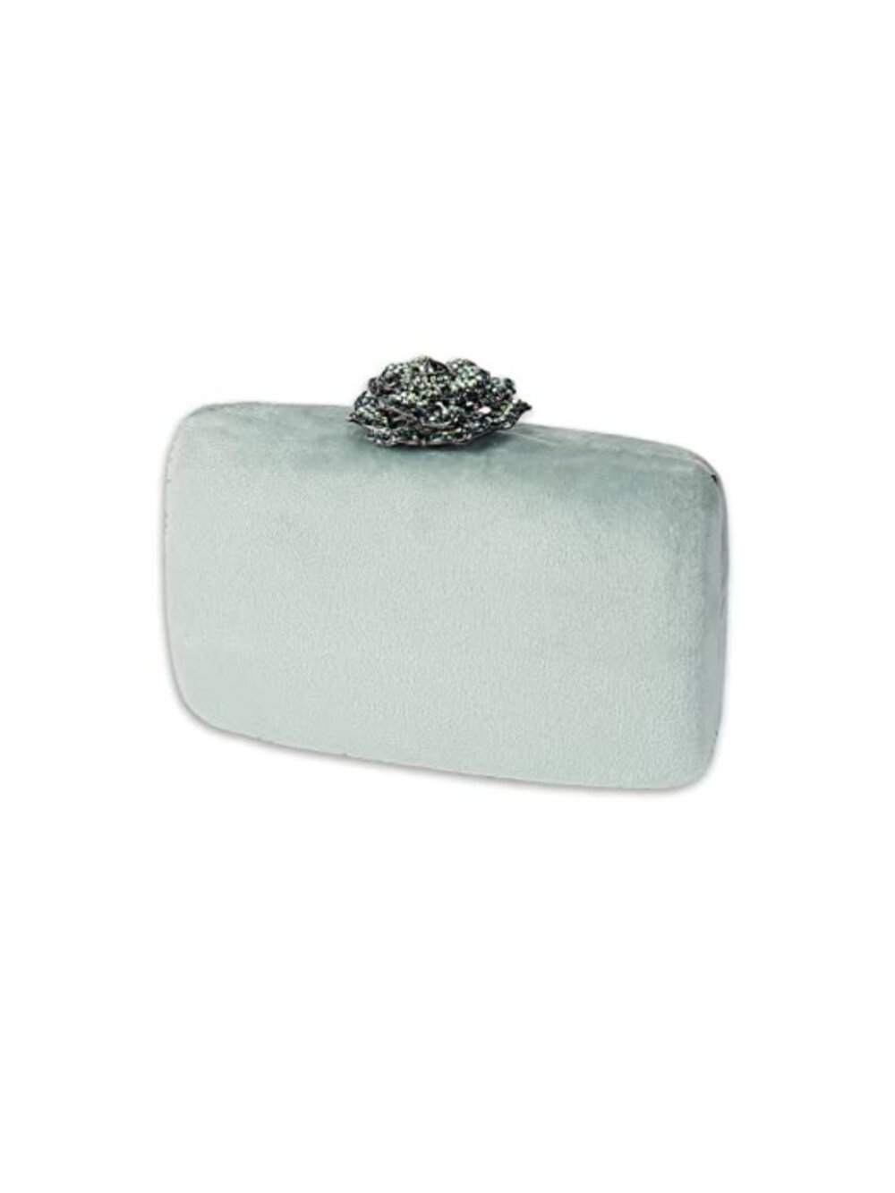 Velvet Clutch Evening Bag with Rhinestone Flower Lock and Detachable Chain
